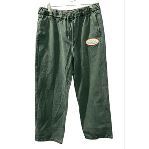 Von Dutch Baggy Size Large Unisex Green Denim Wide Leg Pants Embroidered Patch